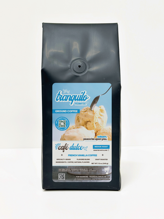 Café Dulce medium roast coffee with natural French vanilla, made without alcohol