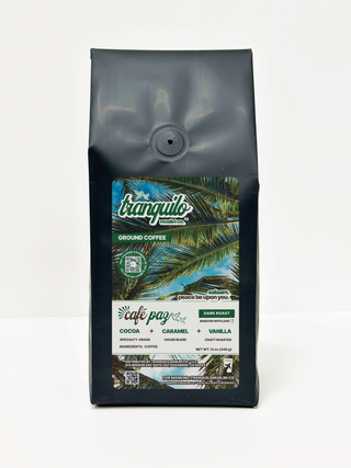 Café Paz dark roast house blend coffee from Tranquilo Muslim Co.
